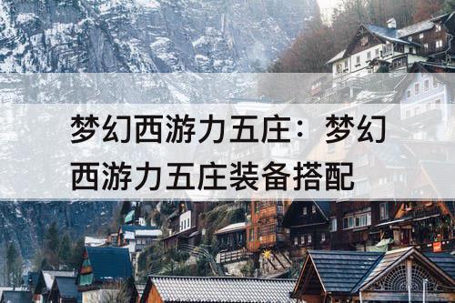 梦幻西游力五庄：梦幻西游力五庄装备搭配