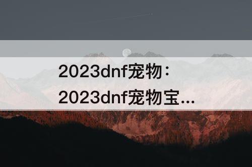 2023dnf宠物：2023dnf宠物宝珠能交易么