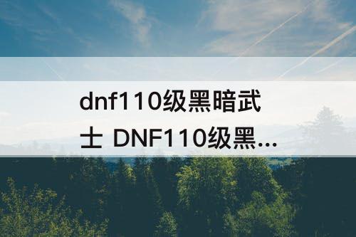 dnf110级黑暗武士 DNF110级黑暗武士刷图加点和组合技能