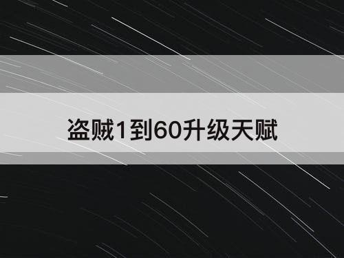 盗贼1到60升级天赋