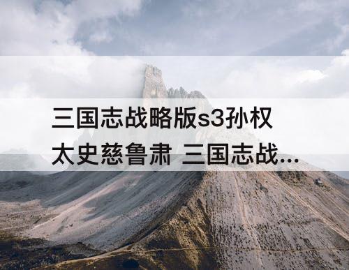 三国志战略版s3孙权太史慈鲁肃 三国志战略版s3孙权太史慈鲁肃没有八门
