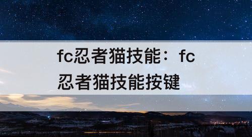 fc忍者猫技能：fc忍者猫技能按键