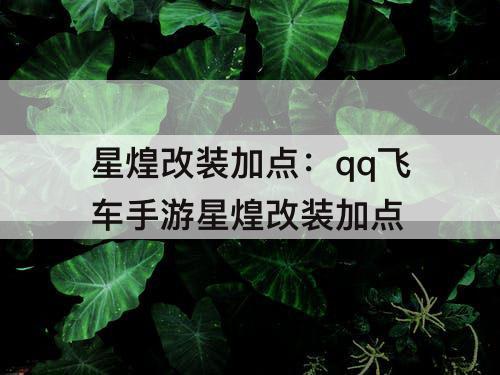 星煌改装加点：qq飞车手游星煌改装加点