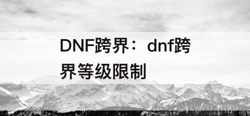 DNF跨界：dnf跨界等级限制