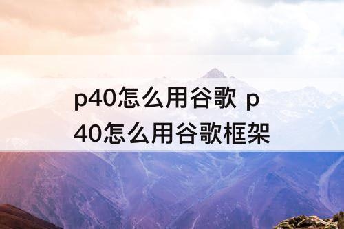 p40怎么用谷歌 p40怎么用谷歌框架