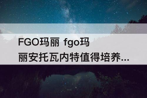 FGO玛丽 fgo玛丽安托瓦内特值得培养吗