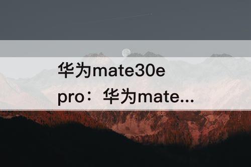 华为mate30e pro：华为mate30e pro像素怎么调